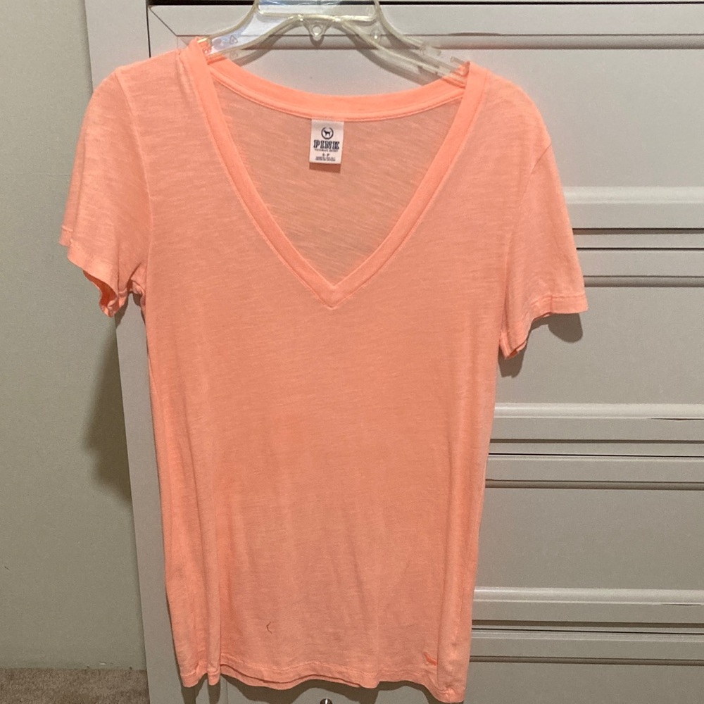 PINK Victoria's Secret Light Coral V-Neck Tee Size S